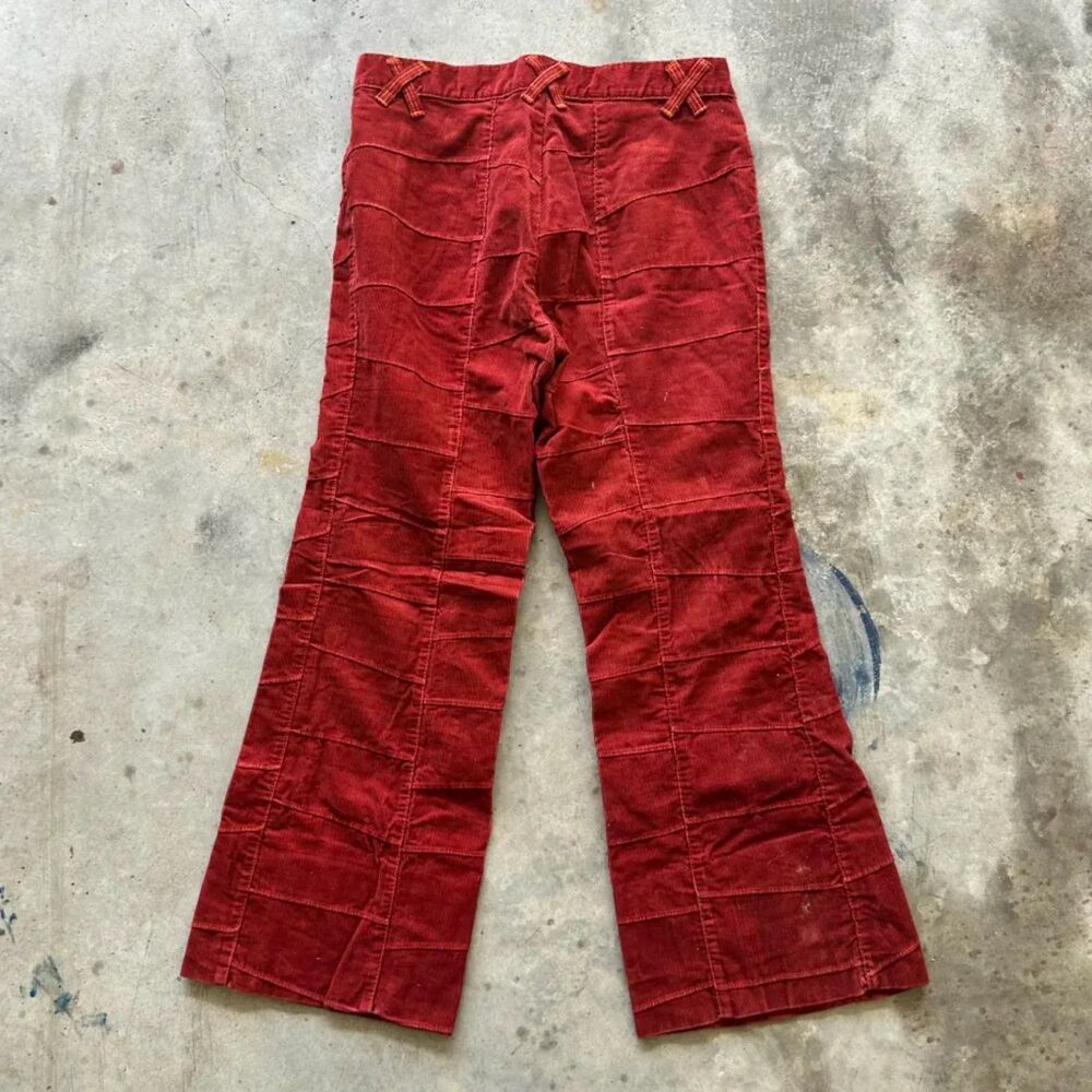 Vintage 60s Window Pane Patchwork Flared Red Pant… - image 5